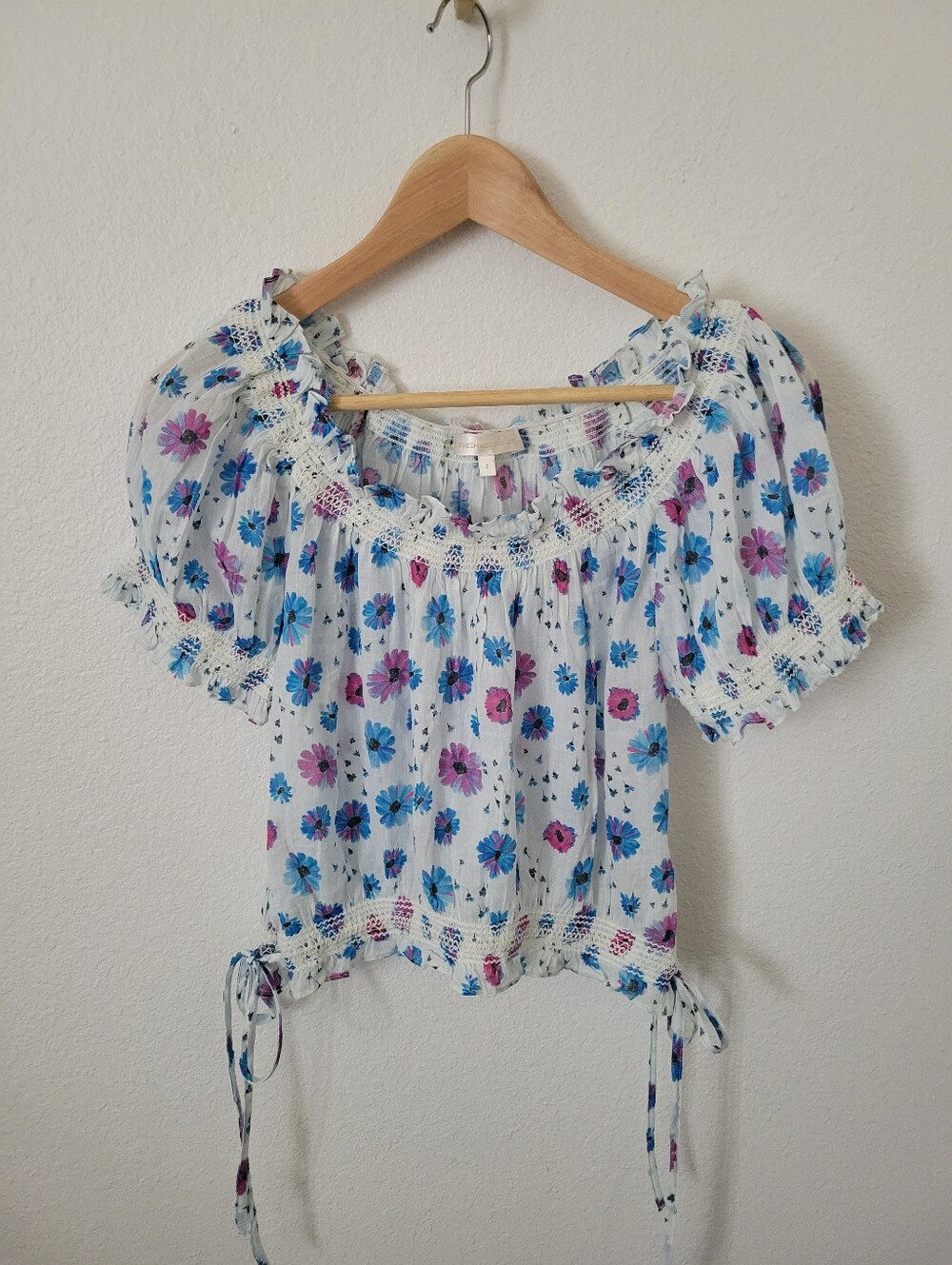 Loveshackfancy Cropped Peasant Top 100% Cotton Size Small